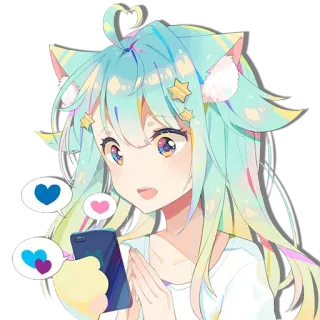 ❤️ d9d2a225 动漫, 猫耳, 女孩, 手机, 可爱, 数字艺术, 贴纸 telegram sticker