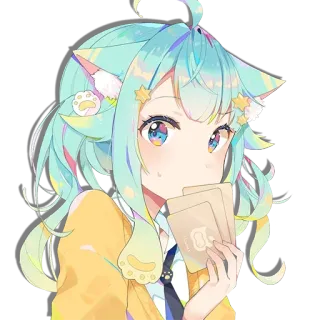 🥺 f92b950b 动漫女孩, 猫耳, 卡片, 可爱, 卡哇伊, 数字艺术, 贴纸 telegram sticker