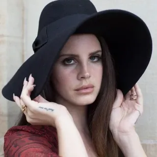 🍒 3ece8cc1 Lana Del Rey cantante, cantautrice, donna, cappello, ritratto whatsapp sticker