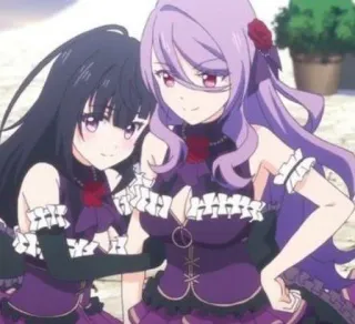 👑 028a5dd0 anime, cartoon, characters, purple hair, black hair, girls telegram sticker