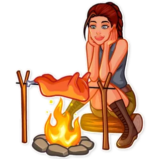👩‍🍳 e8e47605 ผู้หญิง, ตั้งแคมป์, กองไฟ, ไฟ, ผู้หญิง, รองเท้าบูท, ทำอาหาร, อาหาร, ภาพประกอบ telegram sticker