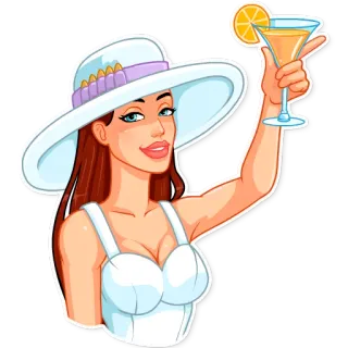🍹 fdefe61c ผู้หญิง, ค็อกเทล, หมวก, ฤดูร้อน, เครื่องดื่ม, วันหยุด telegram sticker