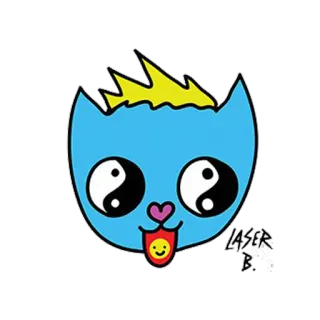 🐱 b7310790 gatto, yin yang, blu, animale, cartone animato, kawaii whatsapp sticker