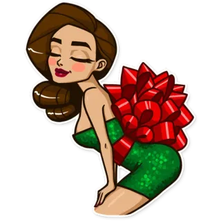 🎁 22859e94 女性, 漫画, セクシー, リボン, 緑, キラキラ, 女の子 whatsapp sticker