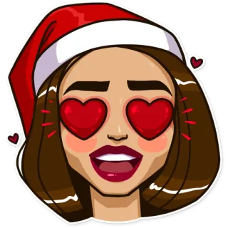 😍 51a43484 漫画, 女性, 愛, ハート目, サンタ帽子, クリスマス, お祝い, ホリデー whatsapp sticker