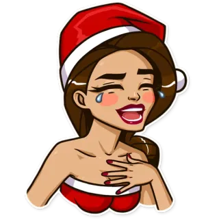 😂 792b344d 女性, サンタ帽子, クリスマス, 笑う, 漫画, お祝い whatsapp sticker