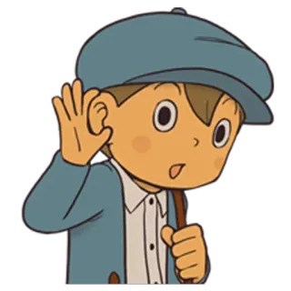 ❓ 30cb4c48 Luke Triton Professor Layton Luke Triton, Professor Layton, Detektiv, Cartoon, Zuhören, Junge whatsapp sticker