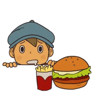 😞 4a9d3646 Professor Layton Professor Layton, Essen, Hamburger, Pommes, Anime whatsapp sticker
