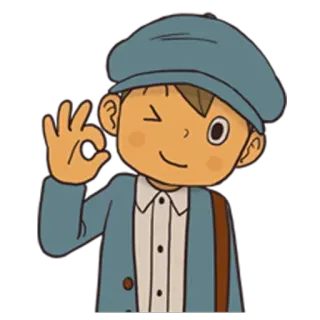 👌 6cb8f828 Professor Layton Professor Layton, Spiel, Puzzle, Charakter, Zwinkern, OK-Zeichen whatsapp sticker