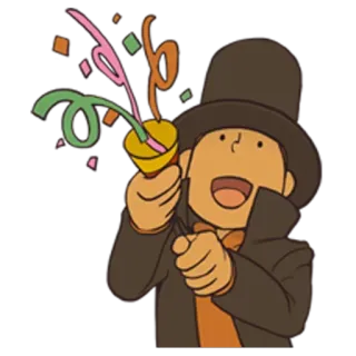 😄 e147db5c professor layton, konfetti, feier, party, cartoon, videospiel whatsapp sticker