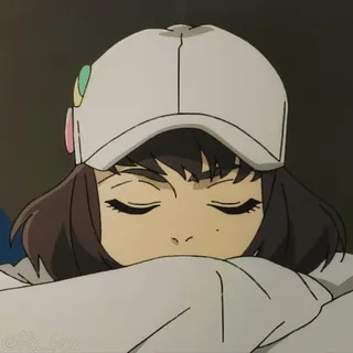 👀 27c56be4 @fix_fox anime meisje, hoed, gesloten ogen, slaperig, schattig, kawaii telegram sticker