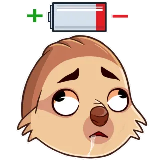 🔋 6b313451 leniwiec, zwierzę, kreskówka, emoji, niski poziom baterii, zmęczony, wyczerpany telegram sticker