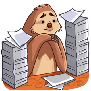 📑 71cdd121 leniwiec, zmęczony, dokumenty, biuro, papierkowa robota, praca telegram sticker