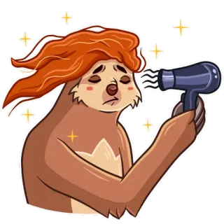 💆 a1631060 leniwiec, suszarka do włosów, fryzura, kreskówka, słodki, zwierzę, włosy, piękno telegram sticker