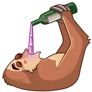 🍾 a6de4837 leniwiec, picie, jednorożec, leniwy, wino, śmieszne, alkohol telegram sticker