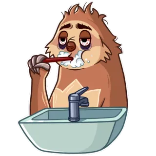 🛀 b0937b4e leniwiec, zwierzę, kreskówka, mycie zębów, higiena, rano, śpiący telegram sticker