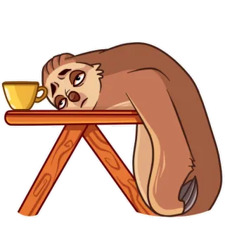 😞 c8b0ab82 leniwiec, leniw, kawa, zmęczony, wyczerpany, rano, kreskówka, słodki telegram sticker