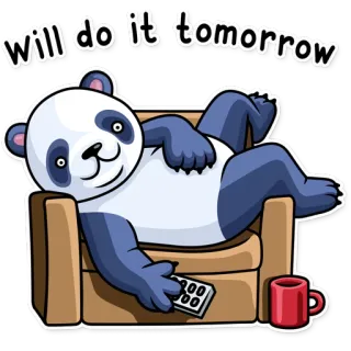 😴 639fbf4e will do it tomorrow panda, perezoso, mañana, procrastinación, relajarse, dibujos animados, sofá telegram sticker