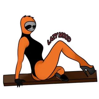 😈 7a2a21b2 LAZY MOOD ленивец, ленивый, настроение, оранжевый костюм, купальник, персонаж, сидящий whatsapp sticker