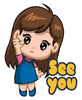 😚 340bef1a See you 卡通, 女孩, 再见, 告别, 回头见, 挥手 telegram sticker