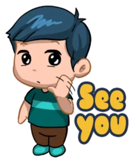 😚 6681d3bc See you 卡通, 告别, 再见, 回头见, 男孩, 挥手 telegram sticker