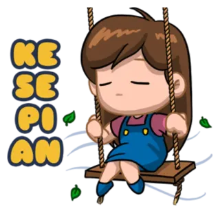 😢 b1e6e5b6 KESEPAN 卡通, 女孩, 秋千, 伤心, 孤独, 动漫, 绘画, 插画 telegram sticker