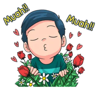 😘 dc763e21 Muah!! Muah!! 亲吻, 爱, 卡通, 喜爱, 浪漫, 花 telegram sticker