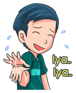 😅 e800db1d Iya.. Iya.. 卡通, 可爱, 快乐, 挥手 telegram sticker