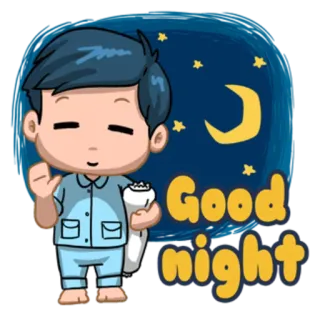 🌙 ed57e8e6 Good night 晚安, 睡觉, 月亮, 星星, 可爱, 卡通 telegram sticker