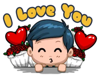 😍 fb31ee9c I Love You 爱, 心, 玫瑰, 卡通, 可爱 telegram sticker