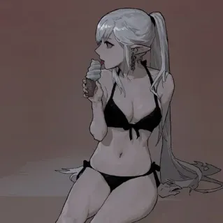 ⛓ 2aca949a garota anime, biquíni, sorvete, elfo, ilustração telegram sticker