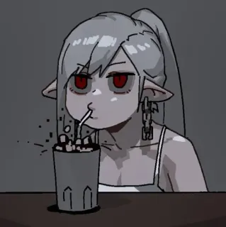 ⛓ cfa90d0a garota anime, bebendo, desenho animado, elfo, xícara telegram sticker