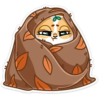 ☹️ 12e7b89b chat, couverture, mignon, animal, douillet, feuilles, autocollant telegram sticker