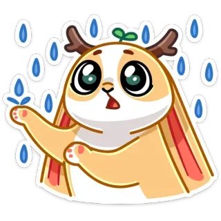 ☔️ 22caf23a animal, mignon, kawaii, pluie, autocollant, dessin animé, lapin, cerf, expression telegram sticker