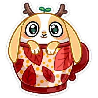 ☺️ cb9bff23 lapin, tasse, animal, kawaii, mignon, feuille, adorable telegram sticker