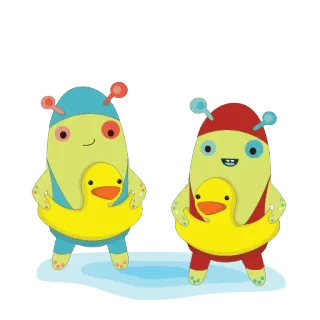 ☀ 422c7a1e dibujos animados, personajes, lindo, aliens, patos, amigos, nadar, divertido whatsapp sticker