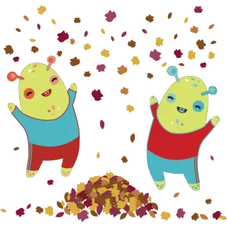 🍂 744c4526 Alien, Dibujos animados, Otoño, Hojas, Celebración, Lindo whatsapp sticker
