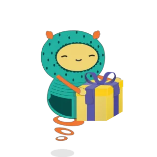 🎁 85d8b39d personaje, regalo, mono, ilustración whatsapp sticker