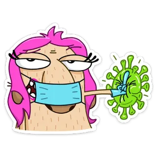 😷 023b92c6 卡通, 中指, 新冠, 病毒, 口罩 telegram sticker