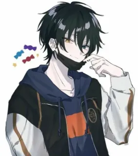 🙂 54b90506 anime, cartoon, character, man, hoodie, mask whatsapp sticker