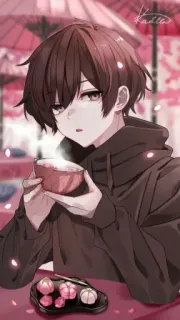 😳 83368460 anime, boy, tea, kawaii, chibi, cute, drinking whatsapp sticker
