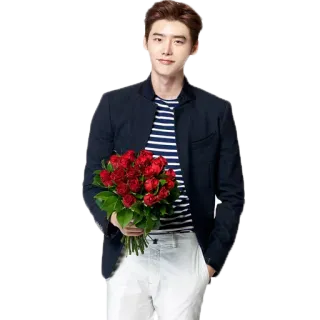 🌺 bffbe56b mann, anzug, blumen, rote rosen, gutaussehend, koreanisch telegram sticker