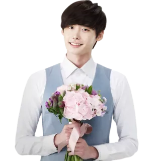 🌸 caf1fe46 mann, strauß, blumen, lächeln, hochzeit telegram sticker