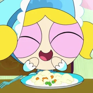 ❄️ c804c519 Bubbles Powerpuff Girls cartoon, food, cute, Bubbles, Powerpuff Girls, eating telegram sticker