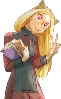 😊 219f7b7e katmeisje, anime, boeken, vredesteken, schattig, blond telegram sticker