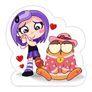 😍 87531834 การ์ตูน, เด็กผู้หญิง, แมว, สติกเกอร์, หัวใจ, น่ารัก telegram sticker