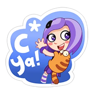 😀 fe7a4e14 C Ya! การ์ตูน, ผู้หญิง, ผมสีม่วง, โบกมือ, น่ารัก telegram sticker