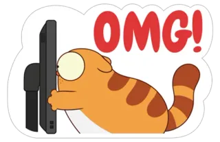 😮 39050b2c OMG! Katze, omg, schockiert, Computer, überrascht, süß whatsapp sticker