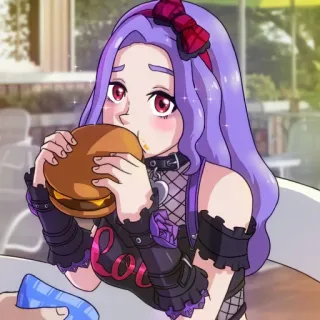 🦄 8980e68b Love Anime, Phim hoạt hình, Cô gái, Burger, Ăn telegram sticker