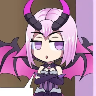 🦄 ab300efd Anime, Hoạt hình, Ác quỷ, Đôi cánh, Chibi, Màu hồng, Màu tím telegram sticker